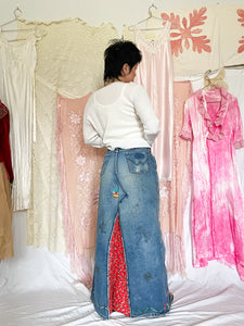 HAND EMBROIDERED DENIM SKIRT