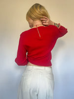 Load image into Gallery viewer, 1960’s RED KNIT W/ ANGORA BOW
