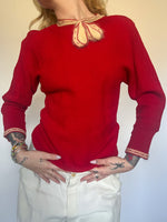 Load image into Gallery viewer, 1960’s RED KNIT W/ ANGORA BOW

