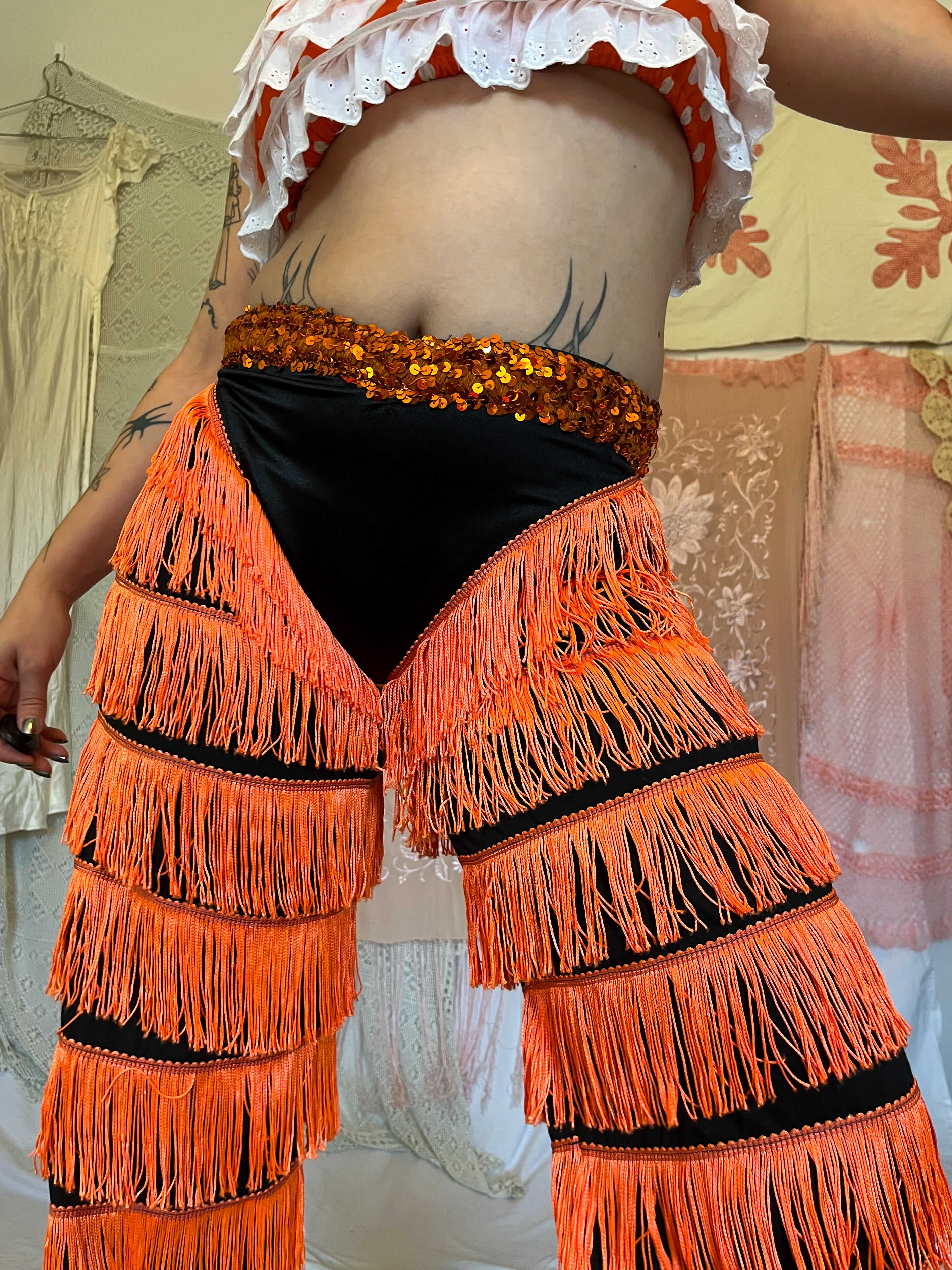 1960’s ORANGE TASSEL SHOWGIRL PANTS