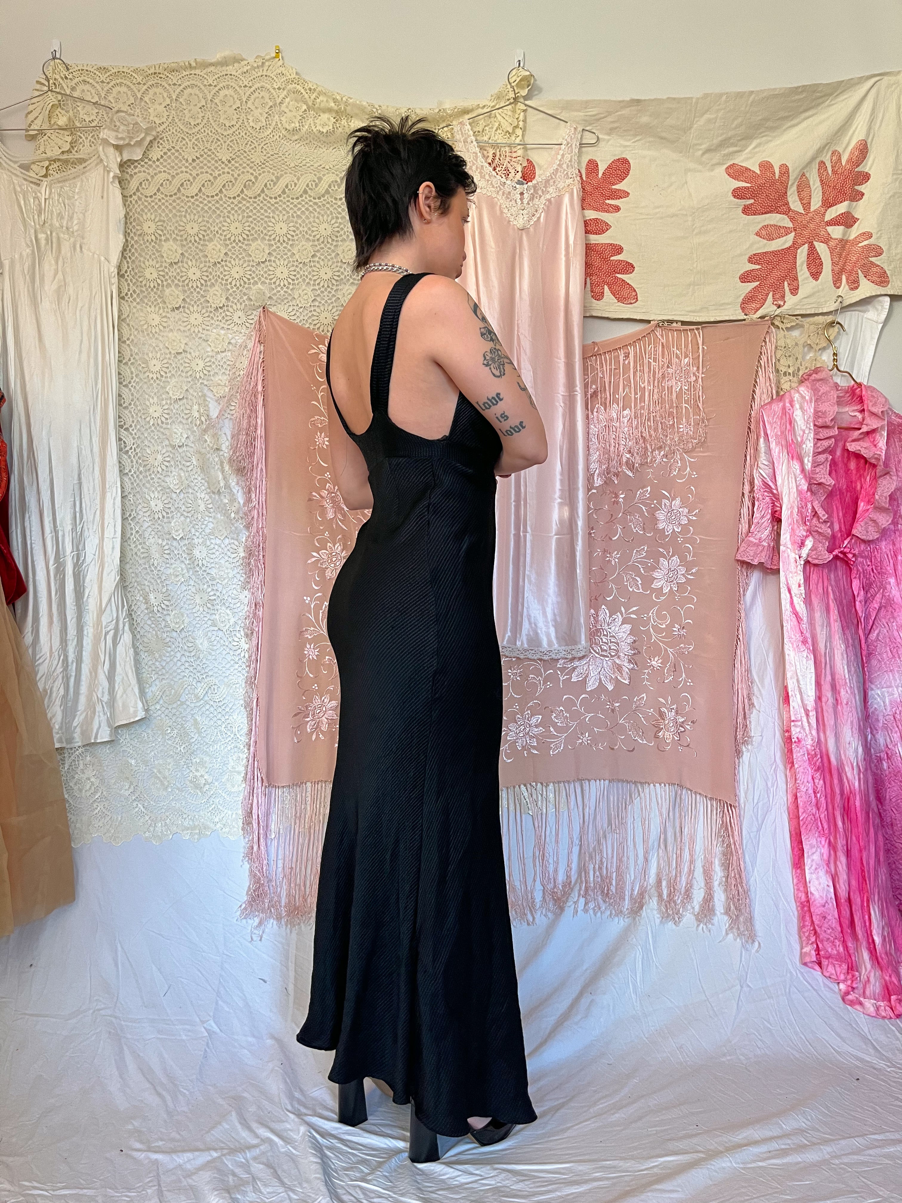 30s Black Bias-Cut Couture-Finish Evening Gown – THE WAY WE WORE